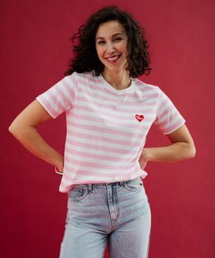 Tee-shirt manches courtes avec motif coeur velours femme vue1 - GEMO(FEMME PAP) - GEMO