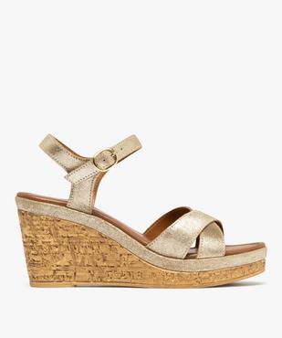 Sandales à brides en cuir métallisé et semelle compensée femme - Tanéo vue1 - TANEO - GEMO