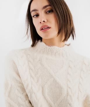 Pull en maille chinée torsadée à col cheminée femme vue2 - GEMO 4G FEMME - GEMO