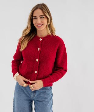 Gilet en maille bouclette avec boutons fantaisie femme  vue2 - GEMO(FEMME PAP) - GEMO