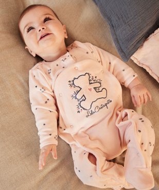 Pyjama en velours ouverture devant motif fleurs et ourson bébé - LuluCastagnette vue6 - LULUCASTAGNETTE - GEMO