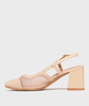 Escarpins slingback vernis à talon large et bout carré femme - Follow Me vue3 - FOLLOW ME - GEMO