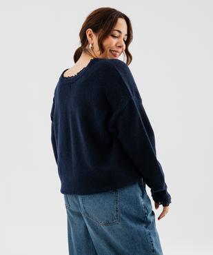 Pull col V en maille douillette avec finitions dentelle femme grande taille vue3 - GEMO 4G GT - GEMO