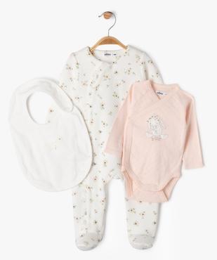 Ensemble 3 pièces bébé fille pyjama + body manches longues + bavoir vue1 - GEMO(BB COUCHE) - GEMO