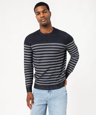 Pull rayé en fines mailles à col rond homme vue1 - GEMO 4G HOMME - GEMO