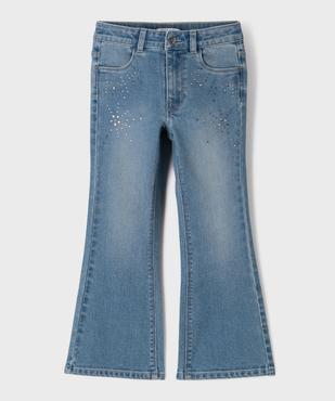 Jean flare à strass en denim stretch délavé fille vue1 - GEMO (ENFANT) - GEMO