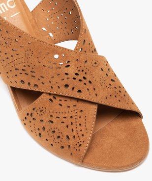 Sandales femme unies à talon carré et brides perforées vue7 - GEMO(URBAIN) - GEMO