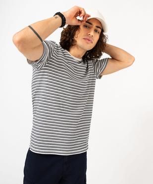 Tee-shirt à manches courtes en maille texturée à rayures homme vue1 - GEMO