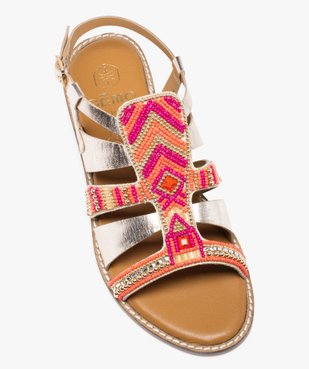 Sandales femme à talon plat intérieur cuir et dessus perlé vue5 - GEMO (CASUAL) - GEMO