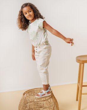 Pantalon denim coloré coupe slouchy à taille ajustable fille vue1 - GEMO (ENFANT) - GEMO