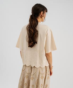 Tee-shirt manches courtes coupe oversize avec finitions dentelées femme vue3 - GEMO 4G FEMME - GEMO