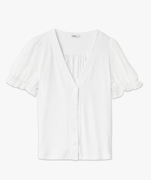 Tee-shirt boutonné avec manches courtes en voile femme vue4 - GEMO(FEMME PAP) - GEMO