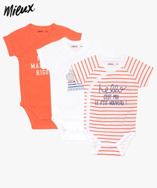 Body bébé garçon à manches courtes en coton bio (lot de 3) vue1 - GEMO 4G BEBE - GEMO