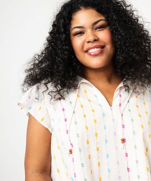 Blouse grande taille à manches courtes en voile brodé femme vue5 - GEMO (G TAILLE) - GEMO