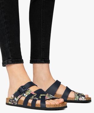 Sandales femme mules à larges brides unies et fleuries vue1 - GEMO (CASUAL) - GEMO