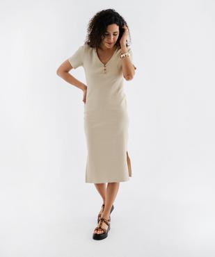 Robe longue moulante en maille de coton stretch côtelée femme vue1 - GEMO 4G FEMME - GEMO
