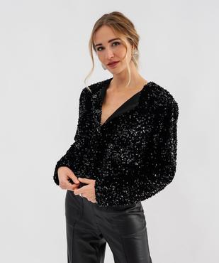 Veste courte en velours à sequins femme vue1 - GEMO(FEMME PAP) - GEMO