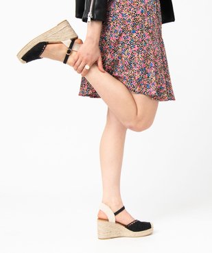 Sandales femme compensées en jute avec dessus brodé vue1 - SANS MARQUE - GEMO