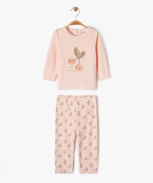 Pyjama en velours 2 pièces à motifs cerises bébé fille vue1 - GEMO(BB COUCHE) - GEMO