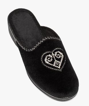 Chaussons femme mules confort en velours brodés cœur vue5 - GEMO(HOMWR FEM) - GEMO