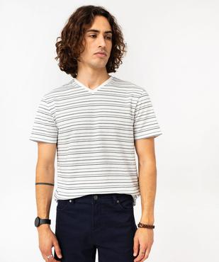 Tee-shirt à manches courtes et col V à rayures homme vue5 - GEMO 4G HOMME - GEMO