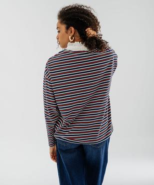 Polo manches longues en jersey rayé à col victorien femme vue3 - GEMO(FEMME PAP) - GEMO