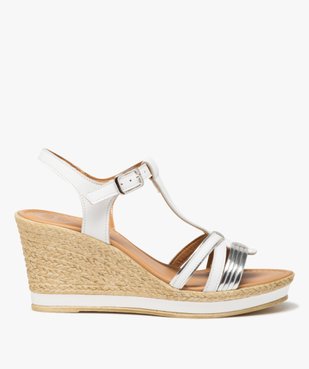 Sandales femme compensée avec brides en cuir détail métallisé - Taneo vue1 - TANEO - GEMO