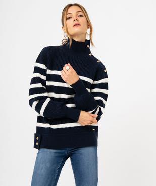 Pull marinière rayé en gosse maille col cheminée femme - LuluCastagnette vue2 - LULUCASTAGNETTE - GEMO
