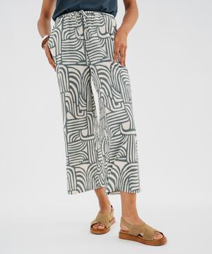 Pantalon ample en matière texturée avec ceinture élastique femme vue1 - GEMO 4G FEMME - GEMO