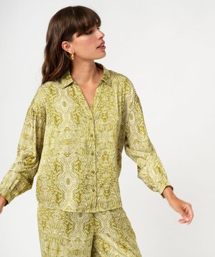 Chemise imprimée en matière satinée femme vert vue1 - GEMO(FEMME PAP) - GEMO