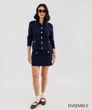 Ensemble maille gilet et jupe avec boutons fantaisie pour femme - GEMO