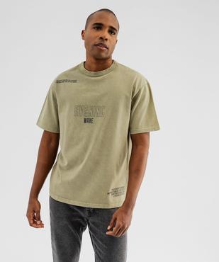 Tee-shirt manches courtes coloris délavé avec inscriptions homme vue1 - GEMO (HOMME) - GEMO