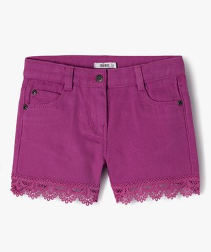 Short en jean coloré avec finition dentelle fille vue1 - GEMO 4G FILLE - GEMO