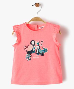 Tee-shirt bébé fille sans manches à volants et motif exotique vue1 - GEMO(BEBE DEBT) - GEMO