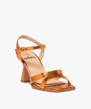 Sandales femme à talon spool et bride cheville effet croco et métallisé vue2 - GEMO(URBAIN) - GEMO