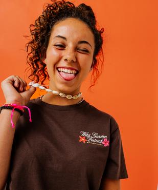 Tee-shirt manches courtes avec motifs fleuris devant et dos fille vue1 - GEMO 4G FILLE - GEMO