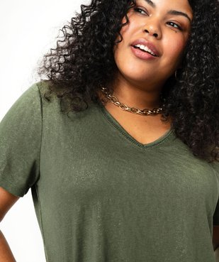Tee-shirt manches courtes pailleté à col V femme grande taille vue2 - GEMO (G TAILLE) - GEMO