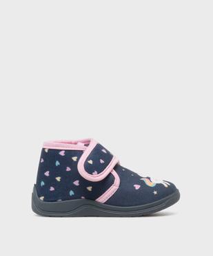 Chaussons en velours montant à scratch imprimé licorne fille vue1 - GEMO (ENFANT) - GEMO
