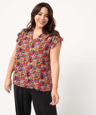 Blouse femme grande taille à motifs fleuris et rayures pailletées vue1 - GEMO (G TAILLE) - GEMO