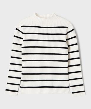 Pull rayé en maille côtelée à col montant fille vue2 - GEMO 4G FILLE - GEMO