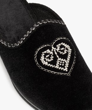 Chaussons femme mules confort en velours brodés cœur vue6 - GEMO(HOMWR FEM) - GEMO