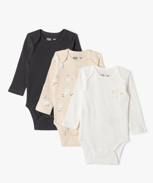 Bodies à manches longues en maille côtelée bébé (lot de 3) vue1 - GEMO 4G BEBE - GEMO