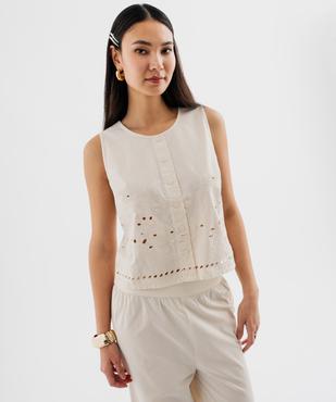 Débardeur en coton ajouré et jersey femme  vue1 - GEMO(FEMME PAP) - GEMO
