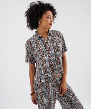 Chemise manches courtes coupe loose en viscose froissée et imprimée femme vue1 - GEMO 4G FEMME - GEMO