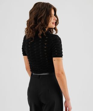 Gilet court à manches courtes en maille ajourée femme vue3 - GEMO(FEMME PAP) - GEMO