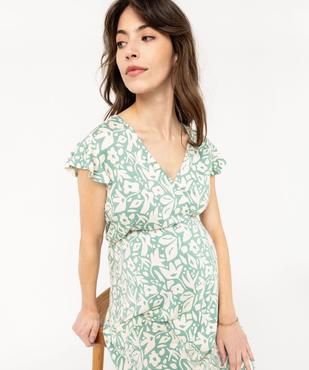 Robe longue à col cache-cœur et manches courtes volantées femme vue5 - GEMO 4G MATERN - GEMO