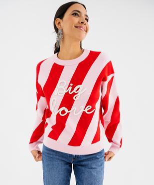 Pull col rond rayé Noël femme vue3 - GEMO(FEMME PAP) - GEMO