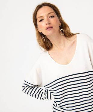 Pull rayée à col V en fine maille femme vue2 - GEMO 4G FEMME - GEMO