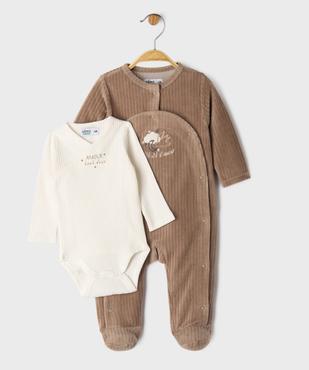 Ensemble 2 pièces body croisé + pyjama dors-bien en velours bébé vue1 - GEMO 4G BEBE - GEMO