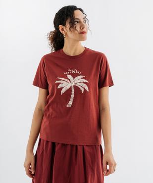 Tee-shirt manches courtes en jersey de coton imprimé à col festonné femme vue4 - GEMO(FEMME PAP) - GEMO